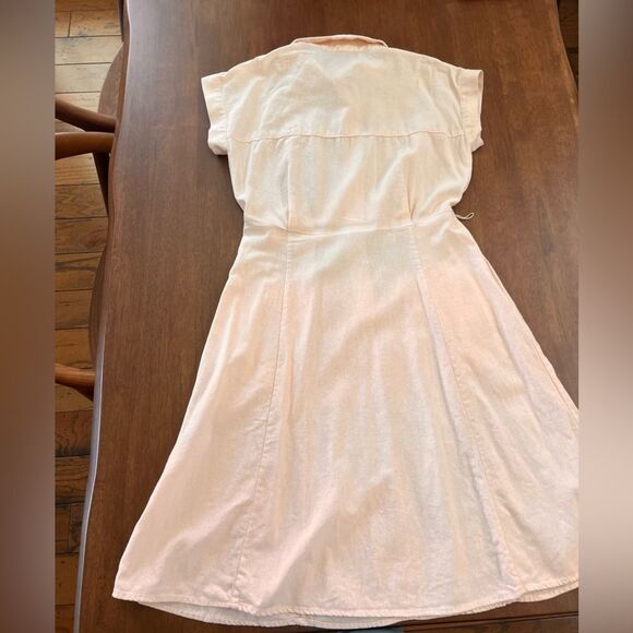 Calvin Klein Linen Blend Button Front Shirt Dress Blush Pink Size 8 Y2K Preppy - Picture 2 of 7